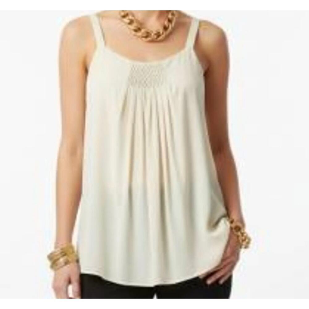 Eileen Fisher 100% Silk Smocked Cami Tank Top Small Cream Smocked R9GC-4 Lined - Picture 9 of 9